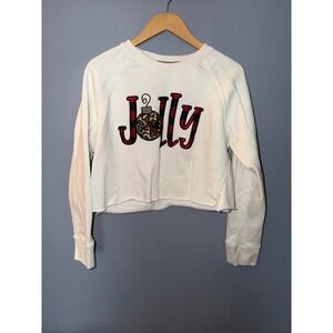 Royce Brand Jolly Christmas Cropped Sweatshirt Cream Buffalo Plaid Leopard LG